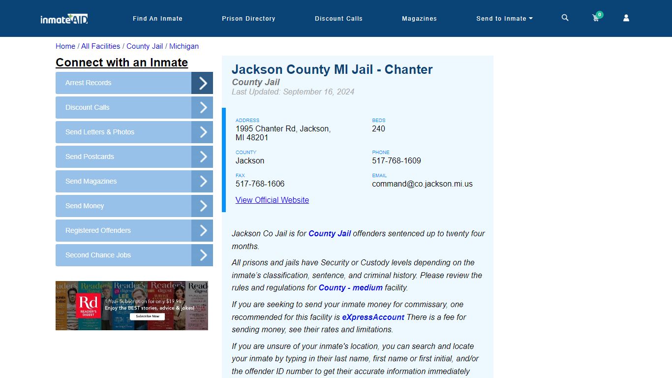 Jackson County MI Jail - Chanter - Inmate Locator